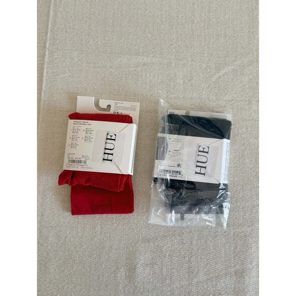 Hue Opaque Tights Size 2 Red Black NWT 2‎ Pairs 40 Denier Non-Control Top